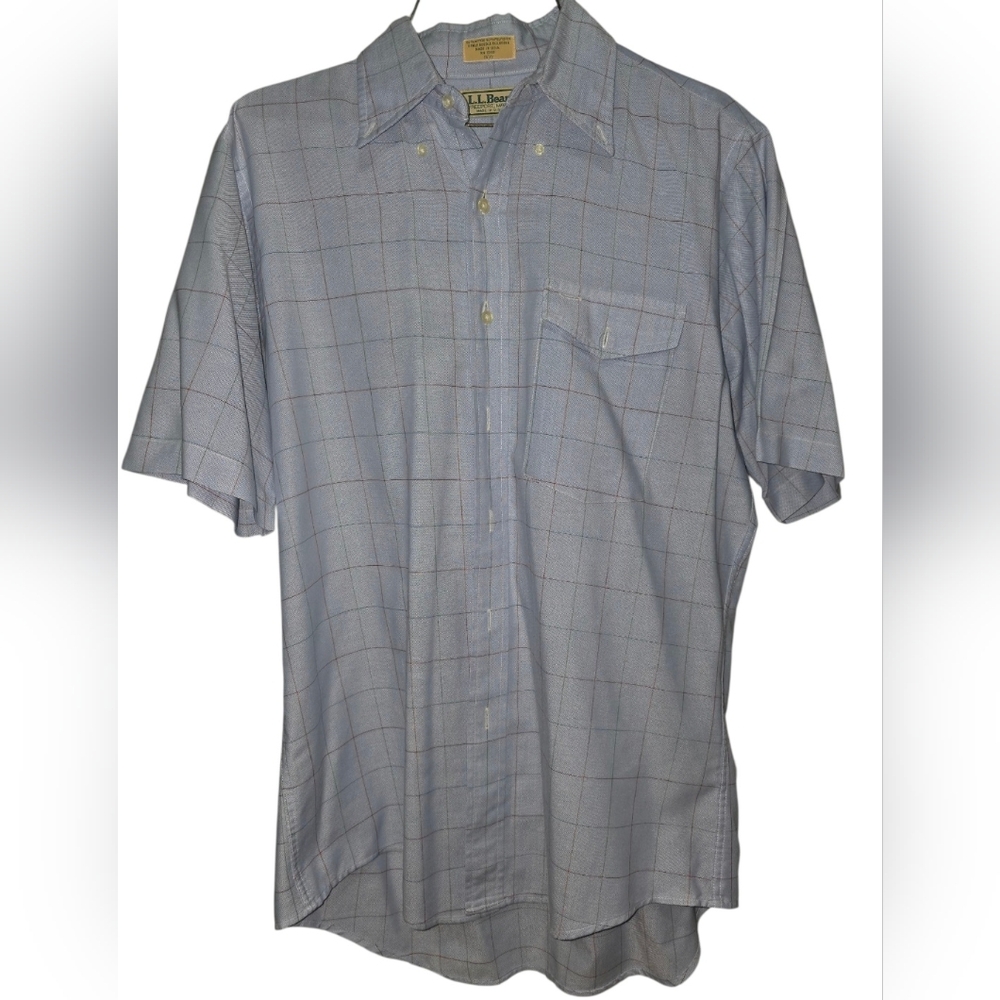 L. L. Bean Shirt Mens 15.5 Blue Plaid‎ Freeport Maine Single Needle Tailoring